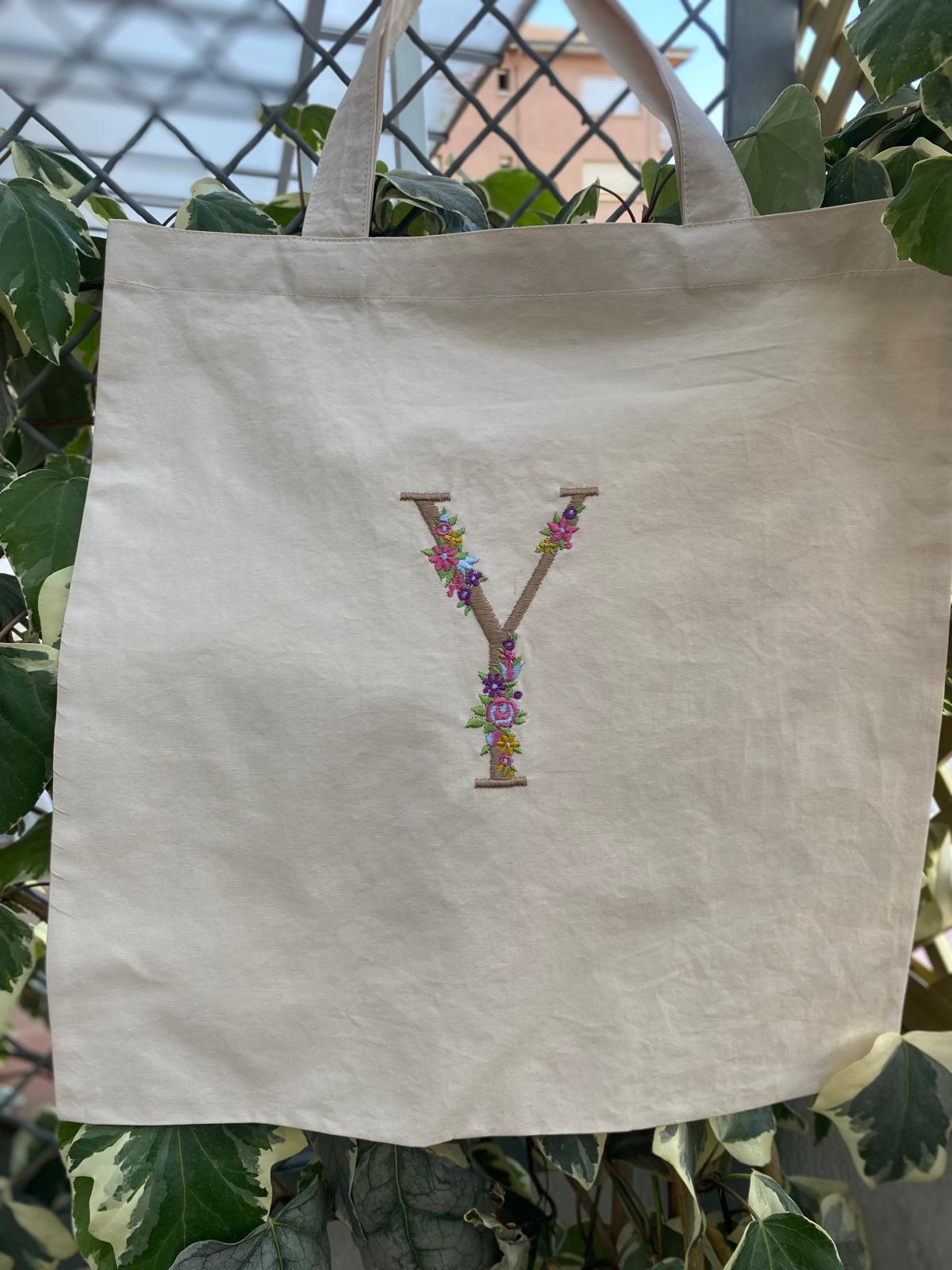 Bolso de Lino con Inicial de Flores Personalizado