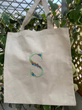 Bolso de Lino con Inicial de Flores Personalizado